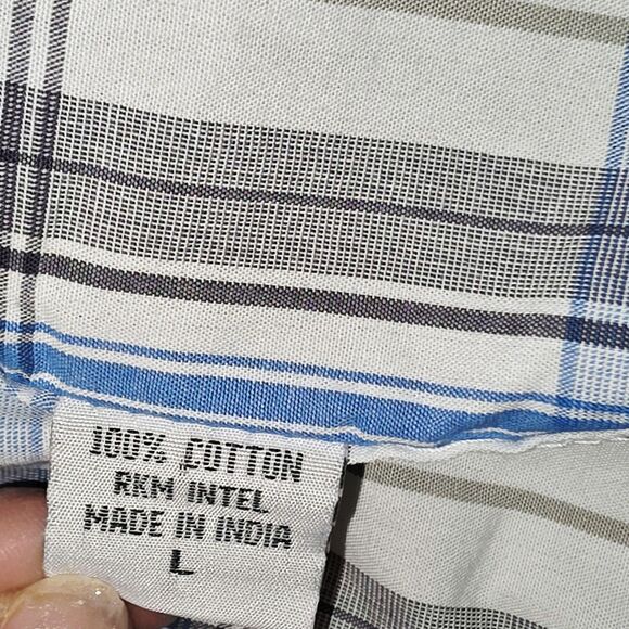 Larro Shirts‎ Western Plaid Shirt - L Blue & Orange Short Sleeve Button Up - Picture 4 of 6